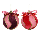 Decoris Foam Bauble with Velvet Finish and Golden Swirls 8cm - (2 Assorted Colours)